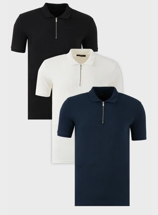 بوراتي تيشيرت بولو رجالي بياقة بولو قطن بقصة عادية بسحاب نصفي عبوة من  قطع