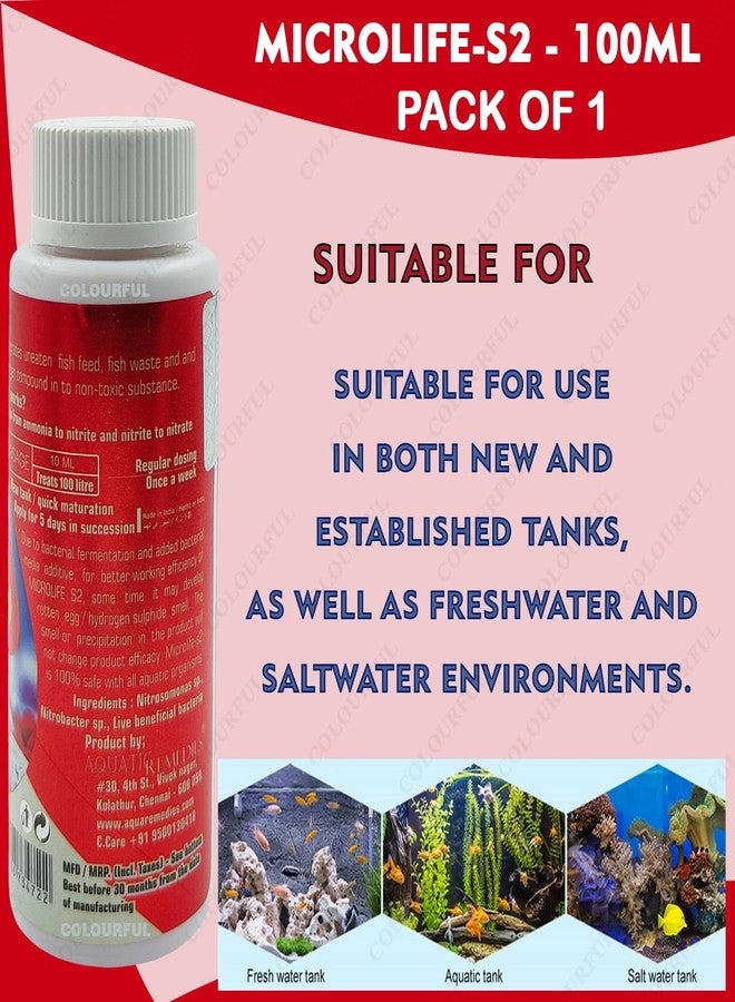 colourful Aquatic Remedies Micro Life S2 | for Quick Aquarium Maturation and Ammonia & Nitrite Removal | Water Conditioner | Suitable for Fresh Water & Salt Water, (Micro Life S2-100ml), Pack of 1 - Image 4