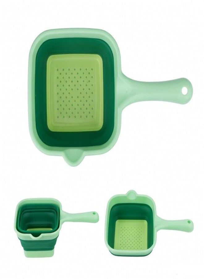 LASALE Kitchen Foldable Strainer Basket with Handle, Collapsible Sink Colander for Fruits Vegetables Washing, Food Grade PP Drain Basket-Green - Image 1