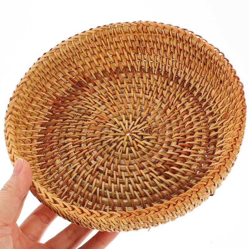 Large Capacity Rattan Storage Basket Portable Woven Fruit Bread Tray Kitchen Desktop Organizer - Image 5