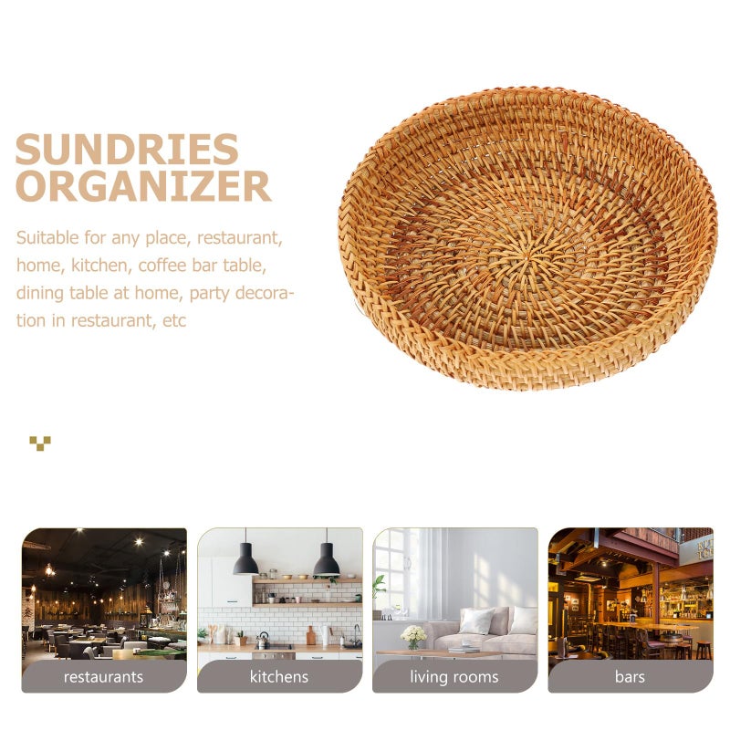 Large Capacity Rattan Storage Basket Portable Woven Fruit Bread Tray Kitchen Desktop Organizer - Image 4