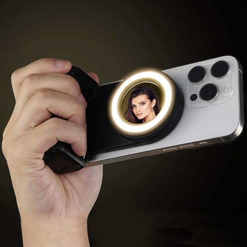 Keledz Magnetic Phone Camera Grip with Selfie Fill Light, Smartphone Shooting Holder Selfie Handle Snap with Shutter Button Remote for iPhone 16 15 14 13 12 Pro Max Android Cellphone Vlog Video Photography - Image 1