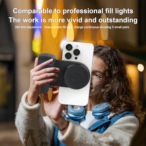 Keledz Magnetic Phone Camera Grip with Selfie Fill Light, Smartphone Shooting Holder Selfie Handle Snap with Shutter Button Remote for iPhone 16 15 14 13 12 Pro Max Android Cellphone Vlog Video Photography - Image 4