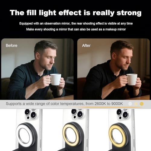 Keledz Magnetic Phone Camera Grip with Selfie Fill Light, Smartphone Shooting Holder Selfie Handle Snap with Shutter Button Remote for iPhone 16 15 14 13 12 Pro Max Android Cellphone Vlog Video Photography - Image 3