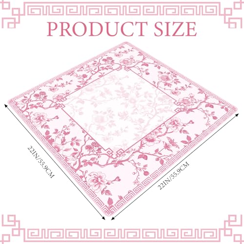 Sonwyoung 22 Inch Mini Chinoiserie Mahjong Mat for Travel Set Pink and White Floral Mahjong Mat Cute Small Domino Accessories Gifts Domino and Tile Game Table - Image 5