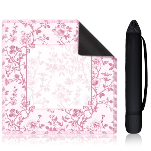 Sonwyoung 22 Inch Mini Chinoiserie Mahjong Mat for Travel Set Pink and White Floral Mahjong Mat Cute Small Domino Accessories Gifts Domino and Tile Game Table - Image 1