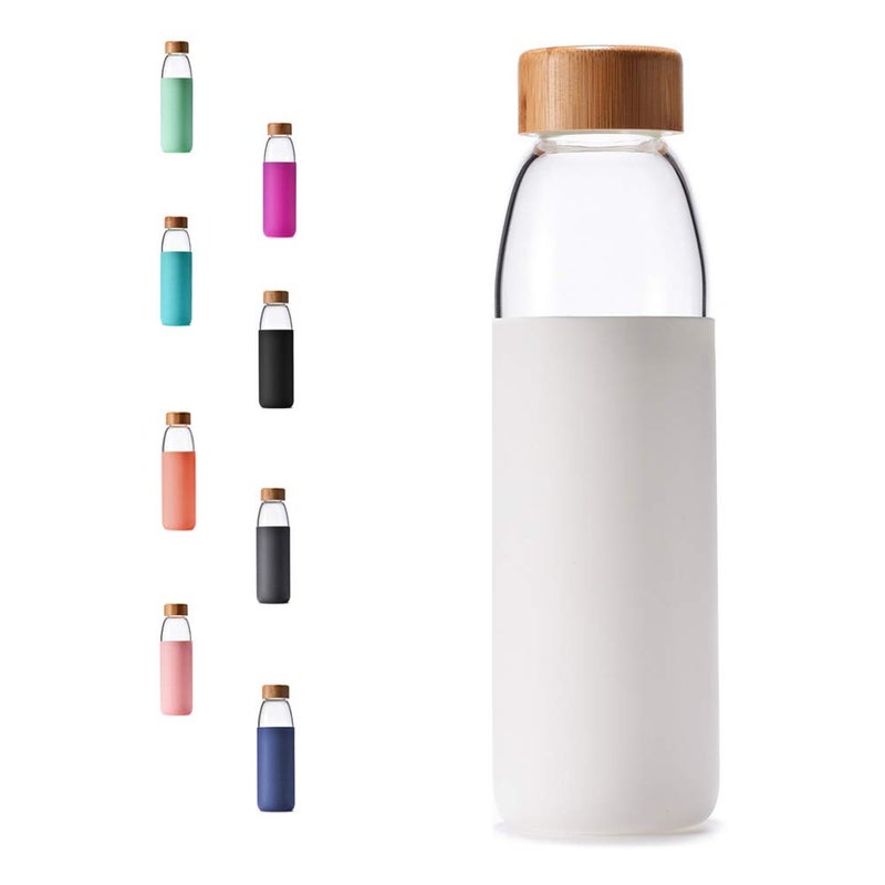 veegoal Glass Water Bottles 18 Oz Borosilicate with Bamboo Lid  BPA-FREE  Non-Slip Silicone Sleeve  and Stainless Steel Leak Proof Lid - Glass Water Bottle for Men and Women - Image 1