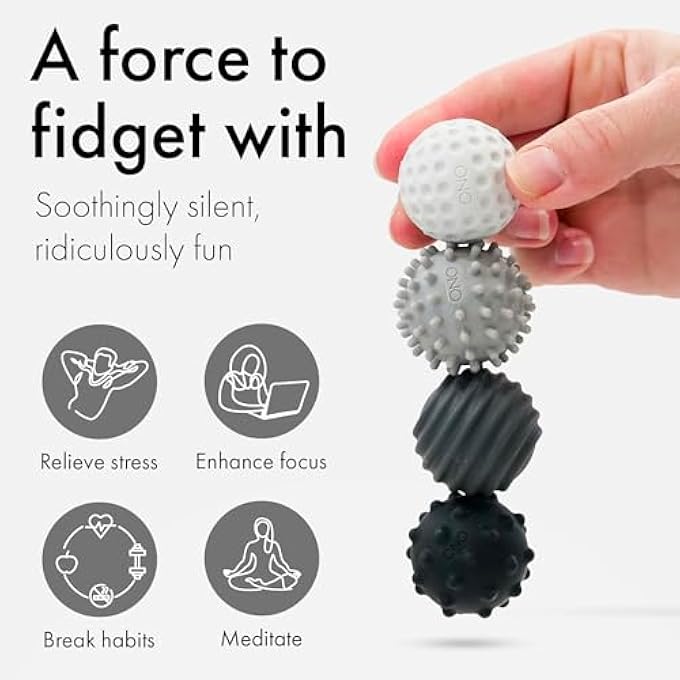 ONO Signets Silicone Magnetic Balls with Textured Dimples, Bumps, and Waves | Fun to Play with Fidget Toy for Adults | Help Relieve Stress, Anxiety, Tension | Promotes Focus, Clarity (Greyscale) - Image 4