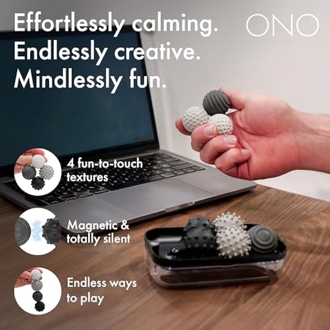 ONO Signets Silicone Magnetic Balls with Textured Dimples, Bumps, and Waves | Fun to Play with Fidget Toy for Adults | Help Relieve Stress, Anxiety, Tension | Promotes Focus, Clarity (Greyscale) - Image 2