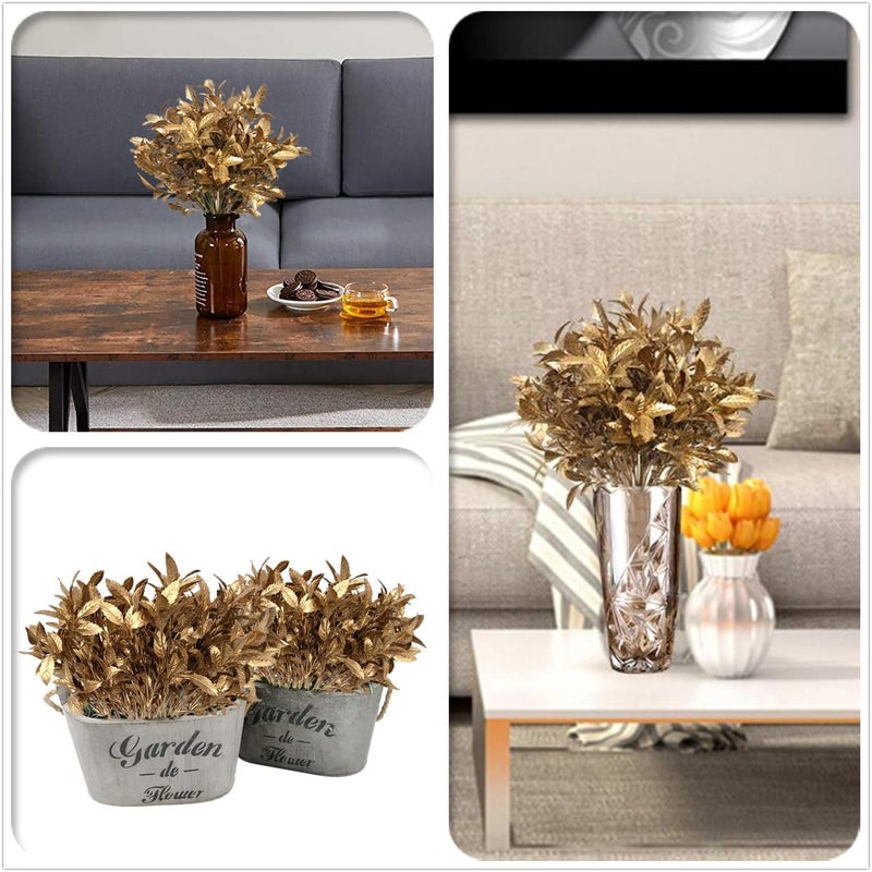 LOVENIMEN Artificial Golden Leaves Plants for Christmas Decoration, Fake Plant Bush Grass Fern Bushes Faux Shrubs Greenery Indoor Outside Planter Vase Filler Festival Home Garden Decor - Gold 4 Pack - Image 5