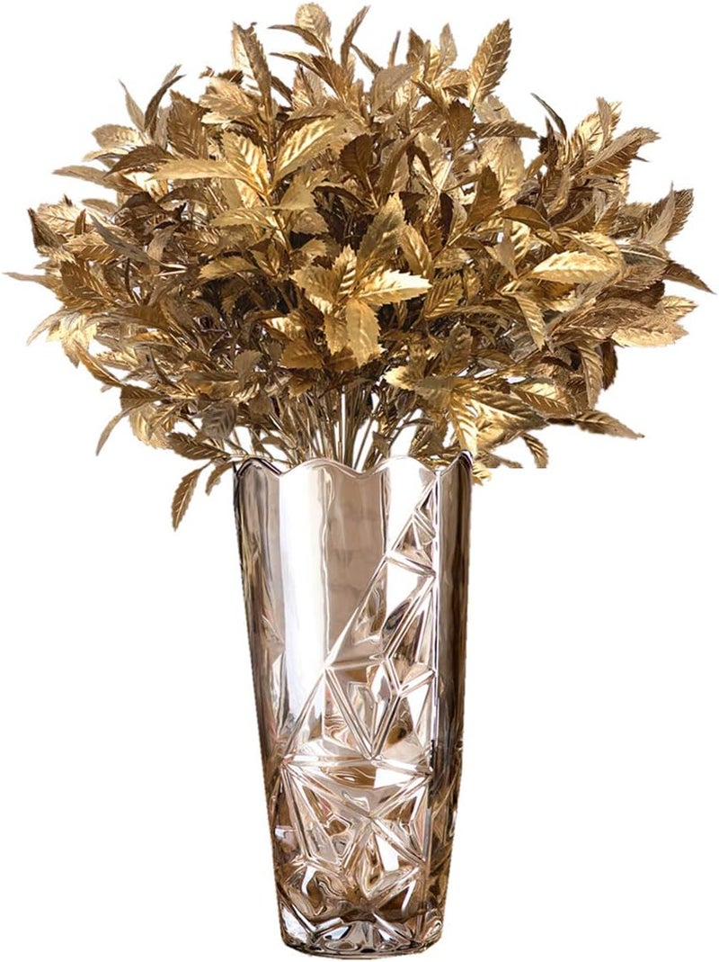 LOVENIMEN Artificial Golden Leaves Plants for Christmas Decoration, Fake Plant Bush Grass Fern Bushes Faux Shrubs Greenery Indoor Outside Planter Vase Filler Festival Home Garden Decor - Gold 4 Pack - Image 2