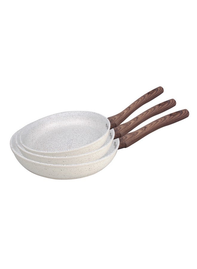 3-Piece High Quality Forged Aluminum Frying Pan Set Cream and Brown 29.6 x 9 x 16 cm HFFS-6003-1C