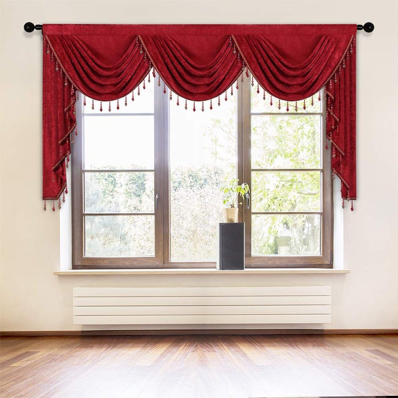 ELKCA Burgundy Red Valance for Festival Holiday Thick Chenille Window Curtains Valance for Living RoomRod Pocket W79inch1 Panel
