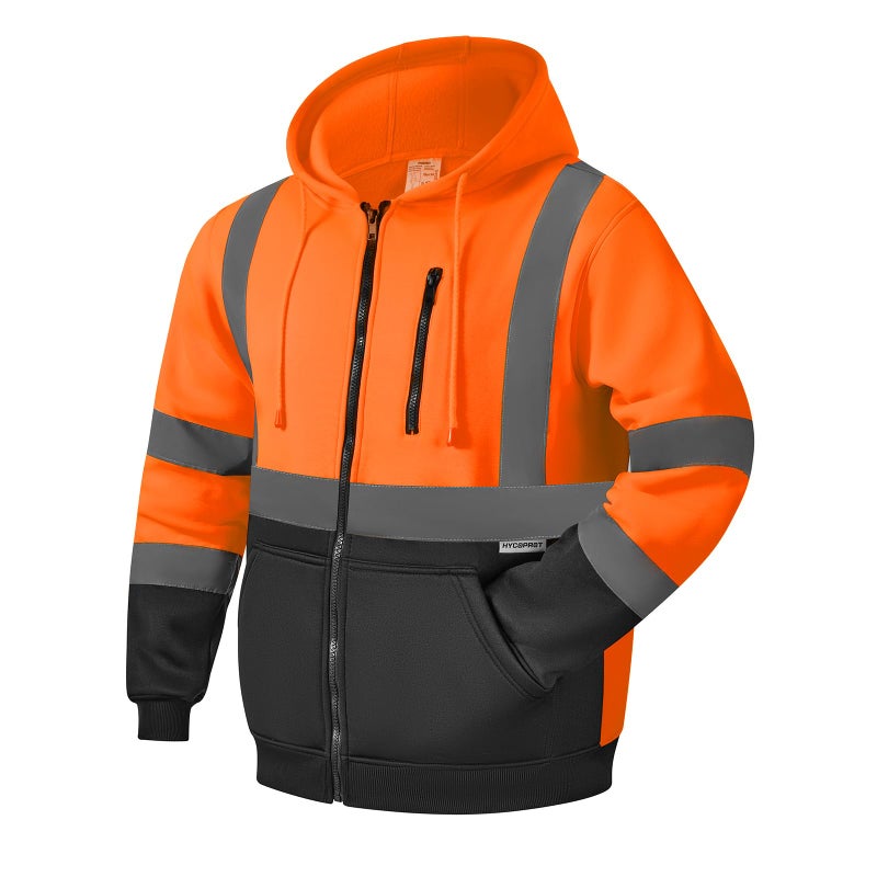 HYCOPROT High Visibility Safety Hoodie Hi Vis Safety Sweatshirts with Zipper Fleece Reflective Work Jacket with Black Bottom Winter Construction Hoodies Waterproof Rain Coat for Men Women ANSI Class 3 - Image 2