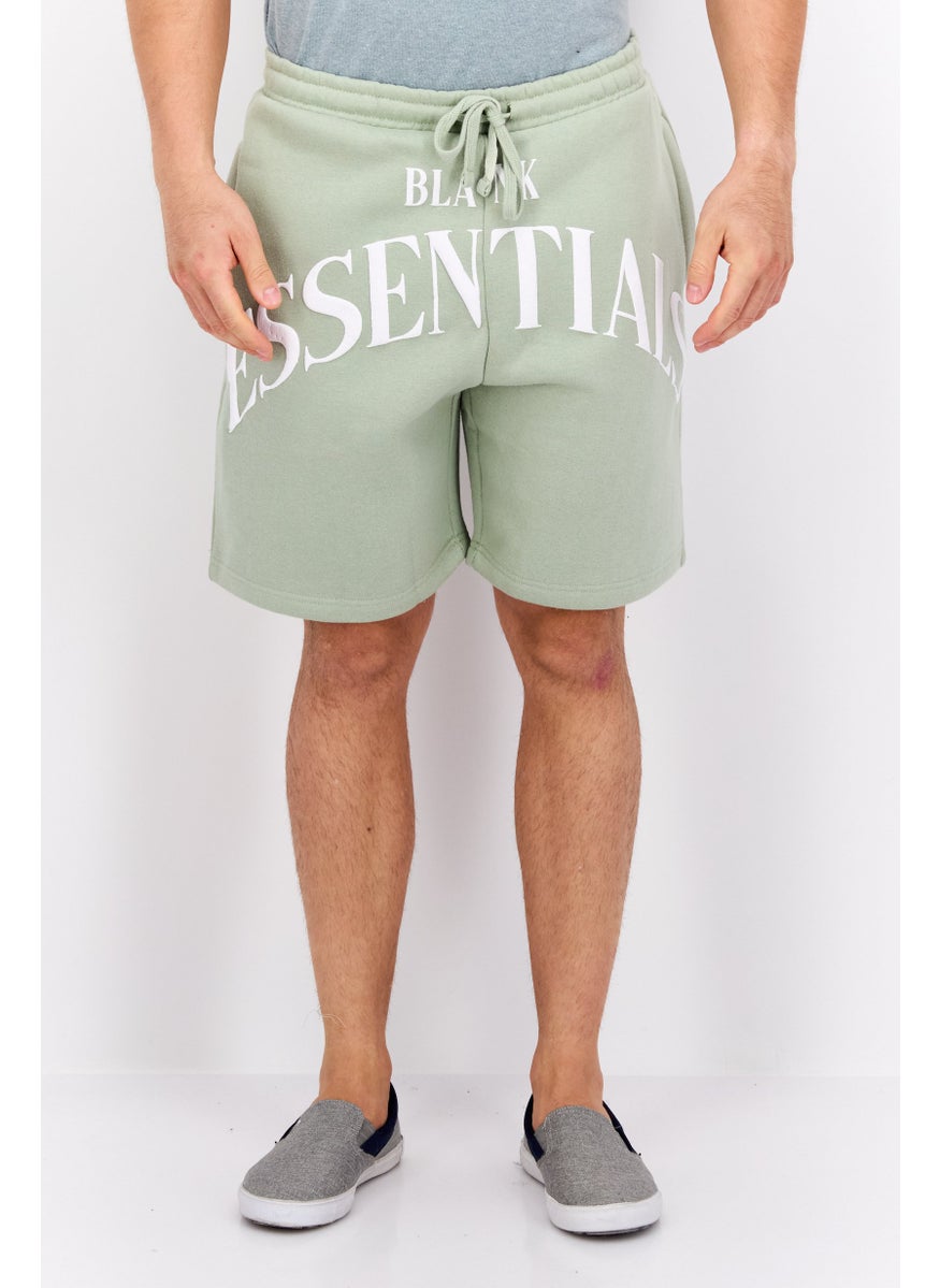 Blank Essentials - Men Brand Logo Basic Shorts, Sage Green - Image 1