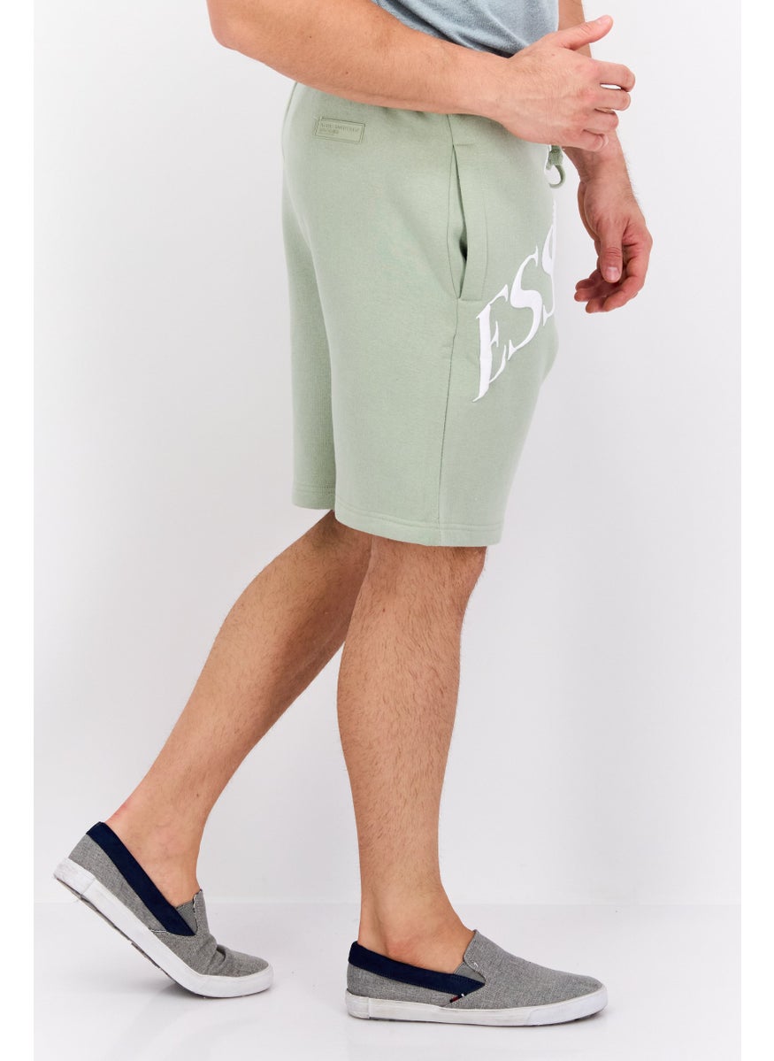 Blank Essentials - Men Brand Logo Basic Shorts, Sage Green - Image 1