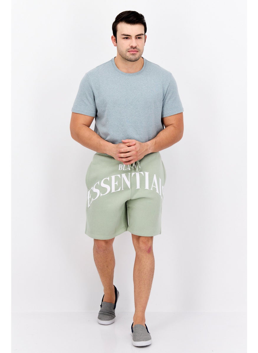 Blank Essentials - Men Brand Logo Basic Shorts, Sage Green - Image 1