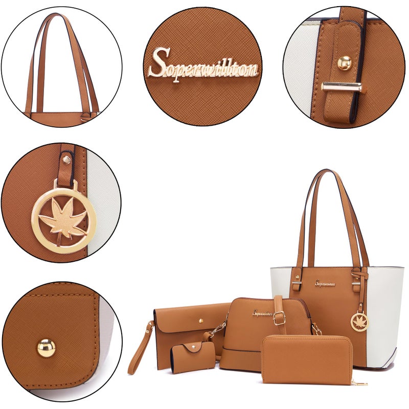 Soperwillton Handbags and Purses for Women Shoulder Tote Bags Top Handle Satchel Purse Set 5pcs - Image 3
