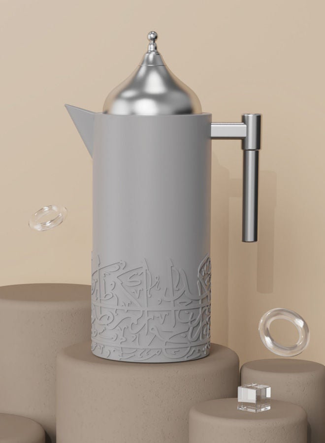 غزال ترمس شاي/قهوة رمادي وفضي سعة 1.0 لتر مع زجاج بوروسيليكات داخلي - Image 3