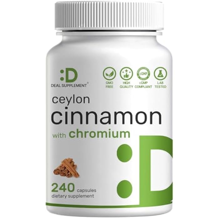 DEAL SUPPLEMENT Ceylon Cinnamon with Chromium 1000mcg, 240 Capsules | Active Inner Bark Extract, True Sri Lanka Source | Natural Cinnamon Supplements - Image 1