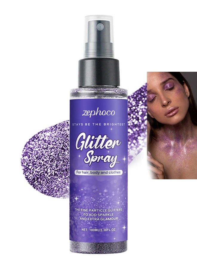 zephoco Glitter Spray，Glitter Hairspray，Purple Body Glitter Spray,Quick-Drying and Waterproof Glitter Hairspray,Nozzles are not Easily clogged，Long-Lasting Body Shiny Spray for Stage Makeup, 100ml - Image 1