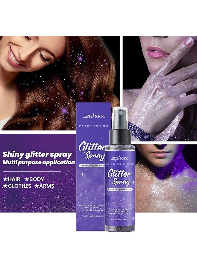 zephoco Glitter Spray，Glitter Hairspray，Purple Body Glitter Spray,Quick-Drying and Waterproof Glitter Hairspray,Nozzles are not Easily clogged，Long-Lasting Body Shiny Spray for Stage Makeup, 100ml - Image 4