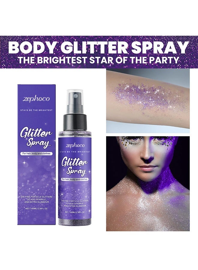 zephoco Glitter Spray，Glitter Hairspray，Purple Body Glitter Spray,Quick-Drying and Waterproof Glitter Hairspray,Nozzles are not Easily clogged，Long-Lasting Body Shiny Spray for Stage Makeup, 100ml - Image 2
