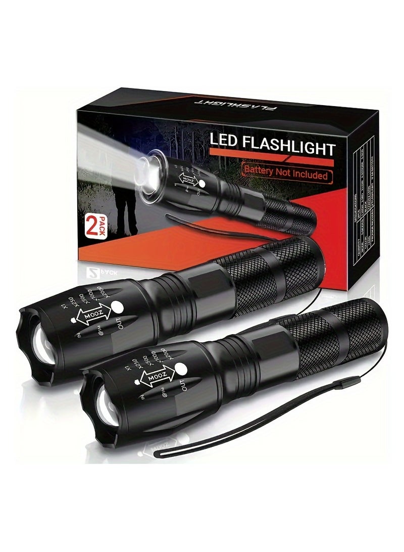 2pack LED Flashlights: Portable Handheld Tactical Flashlights For Outdoor Camping & Hiking - Zoomable & Bright-not include battery - Image 1