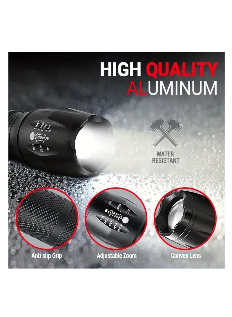 2pack LED Flashlights: Portable Handheld Tactical Flashlights For Outdoor Camping & Hiking - Zoomable & Bright-not include battery - Image 3