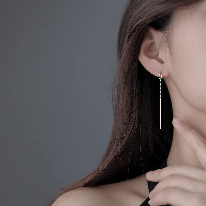 SLUYNZ 925 Sterling Silver Chain Threader Earrings Dangle for Women Teen Girls Long Dangle Earrings Line Earrings Tassel (A-Silver) - Image 2