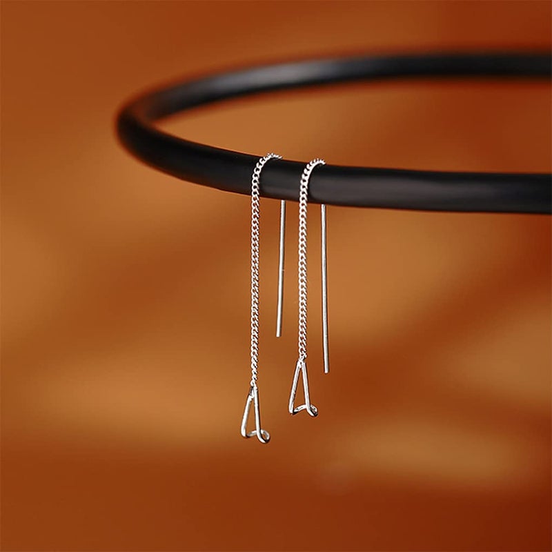 SLUYNZ 925 Sterling Silver Chain Threader Earrings Dangle for Women Teen Girls Long Dangle Earrings Line Earrings Tassel (A-Silver) - Image 5
