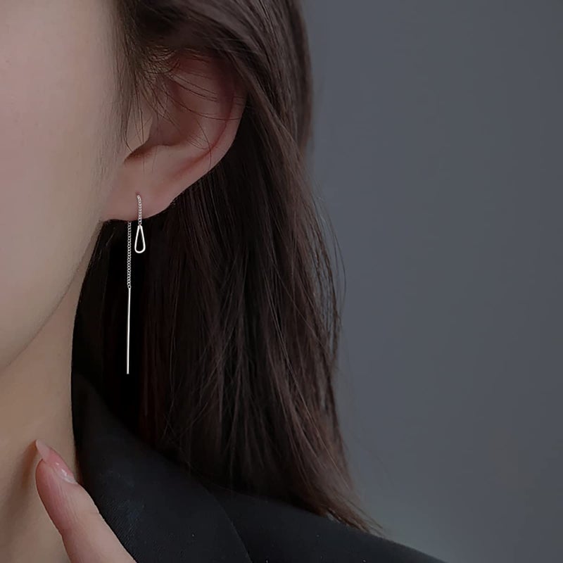 SLUYNZ 925 Sterling Silver Chain Threader Earrings Dangle for Women Teen Girls Long Dangle Earrings Line Earrings Tassel (A-Silver) - Image 4