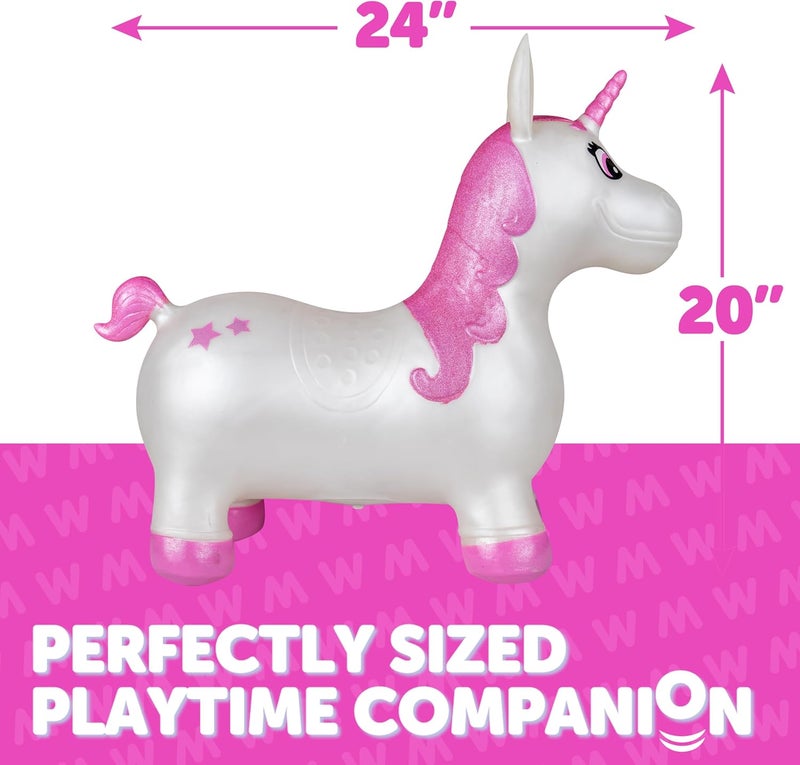WADDLE Bouncy Animal Hopper - Inflatable Hopping Animals, Indoors and Outdoors Fun, Pump Included, Riding Toys for Boys and Girls Ages 2 Years and Up, White Pink Unicorn - Image 3