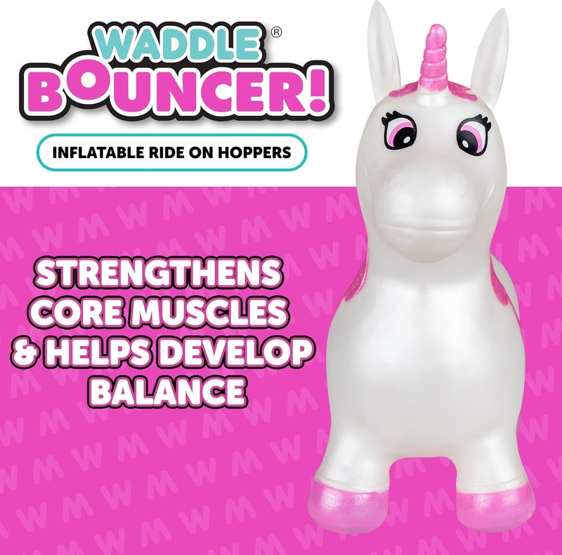 WADDLE Bouncy Animal Hopper - Inflatable Hopping Animals, Indoors and Outdoors Fun, Pump Included, Riding Toys for Boys and Girls Ages 2 Years and Up, White Pink Unicorn - Image 5