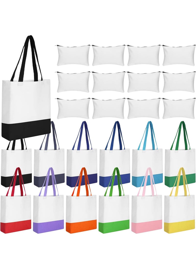 Moukeren Moukeren 24 Pcs Canvas Tote Bag Bulk DIY Sublimation Blank Bag with Zipper Cosmetic Makeup Bag for Christmas Craft GiftPatch  - Image 1