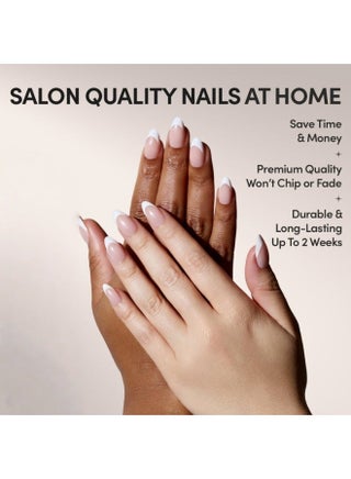 24PCS Press On False Nails, French Tip Nails, Uv Finish Short Pointed Almond Shape, Salon Quality Semi-Transparent Nails In 12 Sizes,Fake Acrylic Nails With Glue Kit. - view 3