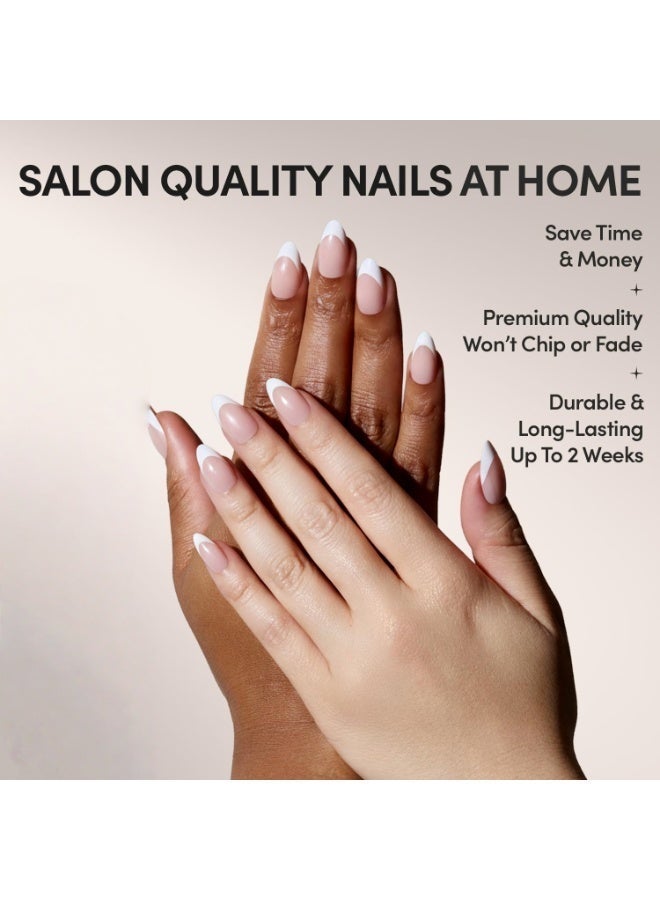 جوسكوين 24 قطعة أظافر تركيب لاصق، أظافر فرنسية، بلمسة نهائية للأشعة فوق البنفسجية، شكل لوزي قصير مدبب، أظافر شبه شفافة بجودة صالونات التجميل بـ 12 مقاسًا، مجموعة أظافر أكريليك صناعية مع غراء. - Image 3