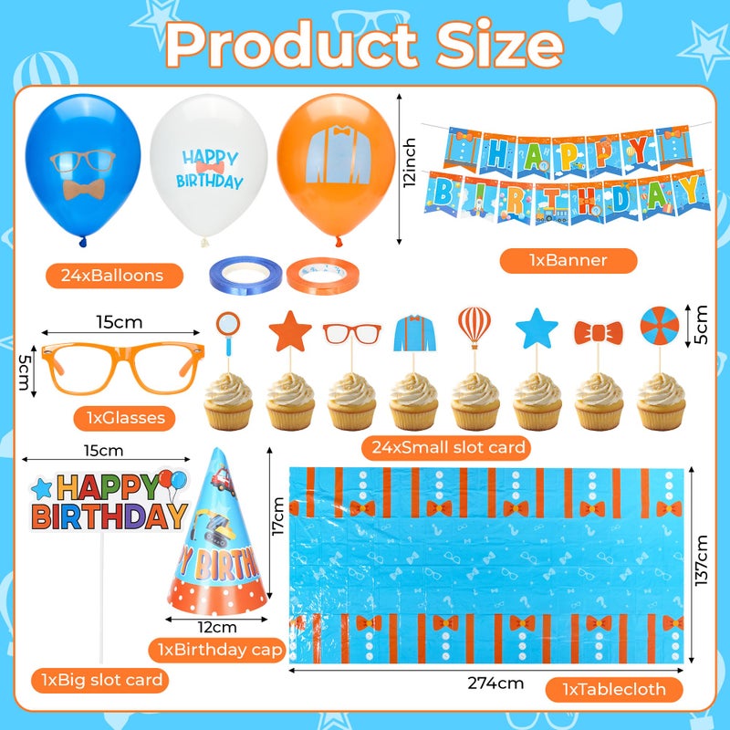 Bafeil 55PCS Cartoon Teacher Theme Party Supplies - Orange Blue Decorations Set with Hat Glasses Balloons Tinsel Foil Fringe Curtains Cupcake Toppers Tablecloth Banner for Birthday Party - Image 2