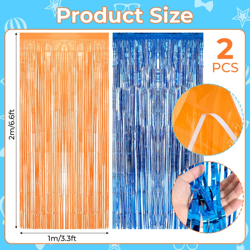 Bafeil 55PCS Cartoon Teacher Theme Party Supplies - Orange Blue Decorations Set with Hat Glasses Balloons Tinsel Foil Fringe Curtains Cupcake Toppers Tablecloth Banner for Birthday Party - Image 3