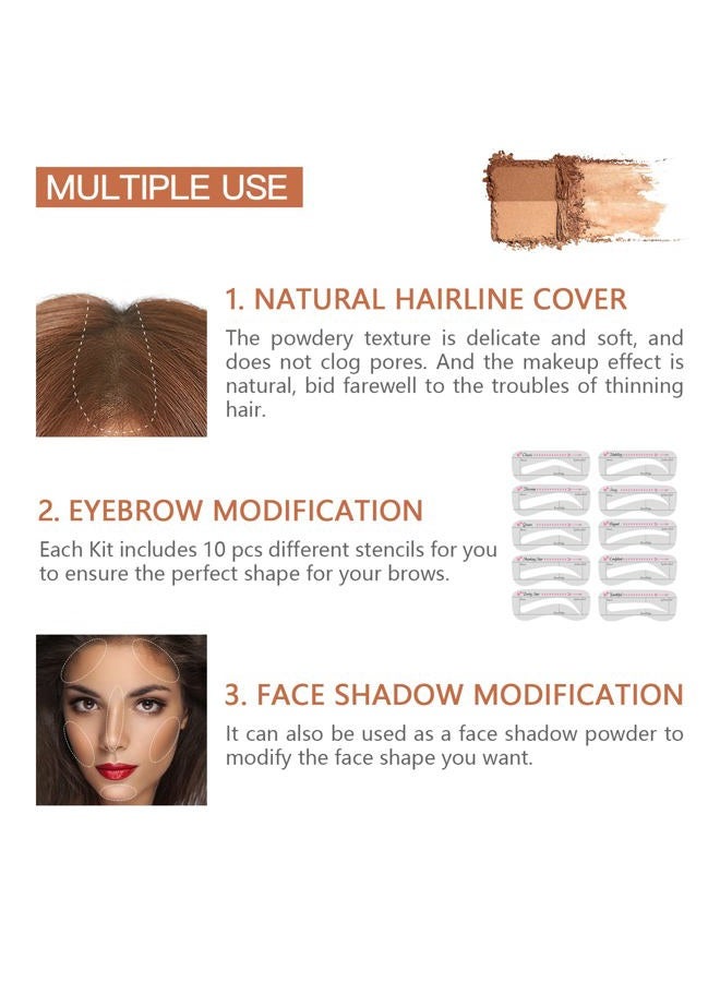 LOKFAR Eye-Brow Stamp Stencil Kit, Waterproof Shaping Kit Eyebrow Definer, Filling Powder, Women Makeup Tools With 10 Reusable Stencils, 2 Brushes (Dark Brown) - Image 5