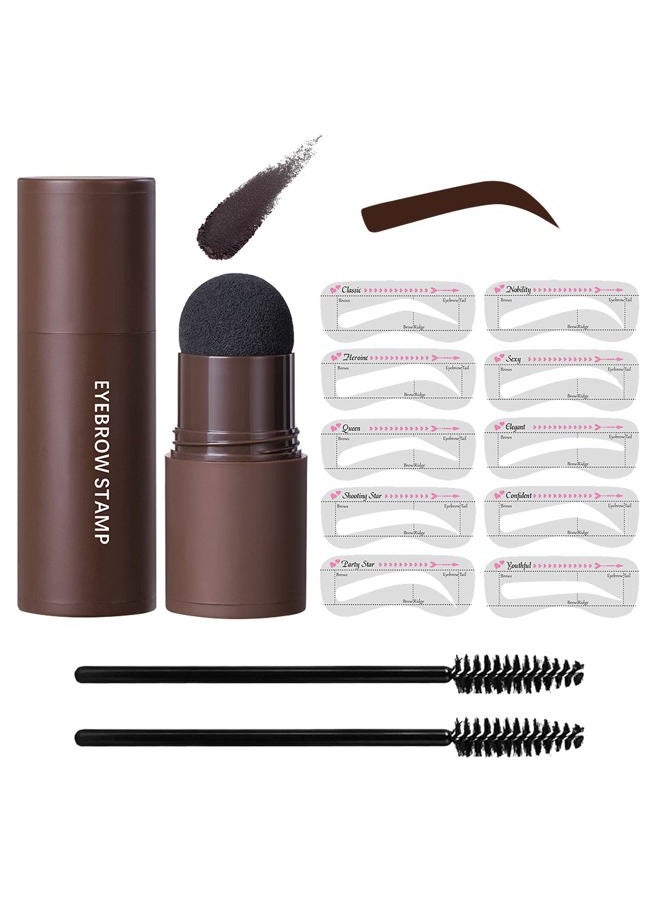 LOKFAR Eye-Brow Stamp Stencil Kit, Waterproof Shaping Kit Eyebrow Definer, Filling Powder, Women Makeup Tools With 10 Reusable Stencils, 2 Brushes (Dark Brown) - Image 1