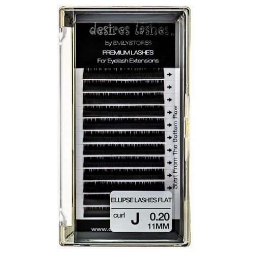 Ellipse Lash 020mm Thickness J Curl Length 11mm Flat Shaped Volume Eyelashes Single Size for Eyelash Extensions EllipseFlat 020J11mm