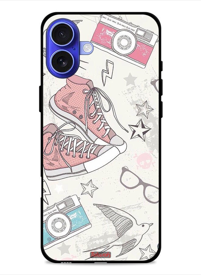 Tolwak Apple iPhone 16 Protective Case Cover Canva Shoes And Camera Art - Image 1