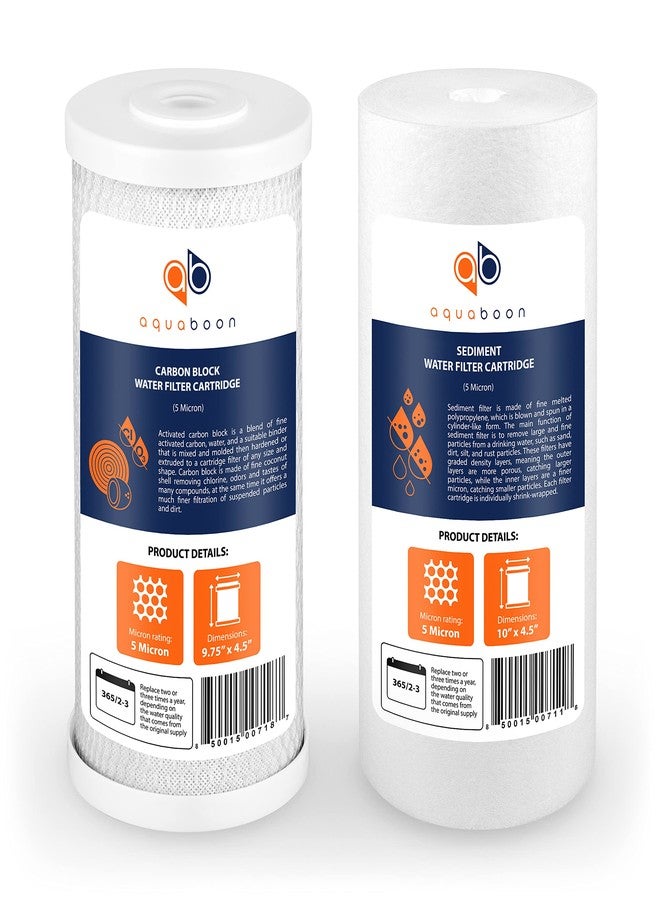 أكوابون مجموعة خراطيش استبدال مرشحات المياه المنزلية الكاملة Aquaboon 5 ميكرون 10 × 4.5 من مرشحات الكربون والرواسب المتوافقة مع FXHTC وDGD-5005، عبوتان - Image 1