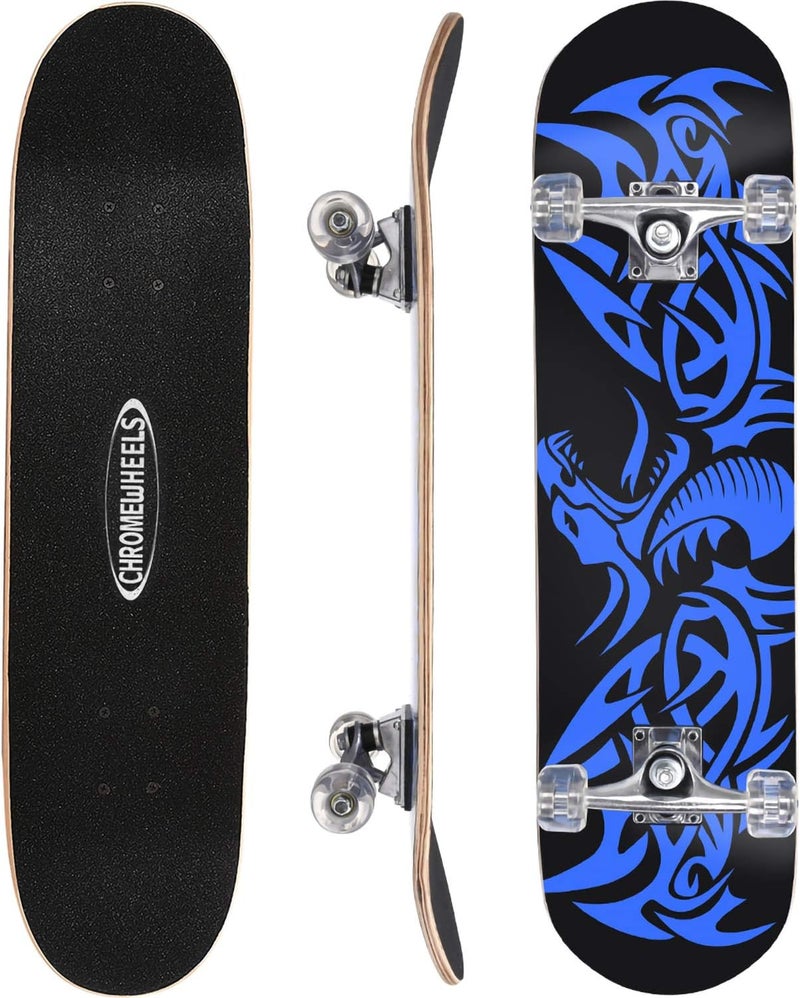 Chrome Wheels 31 inch Skateboard Double Kick Skate Board Cruiser Longboard 8 Layer Maple Deck Skateboards for Kids and Beginners - Image 1
