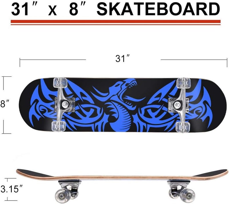 Chrome Wheels 31 inch Skateboard Double Kick Skate Board Cruiser Longboard 8 Layer Maple Deck Skateboards for Kids and Beginners - Image 5