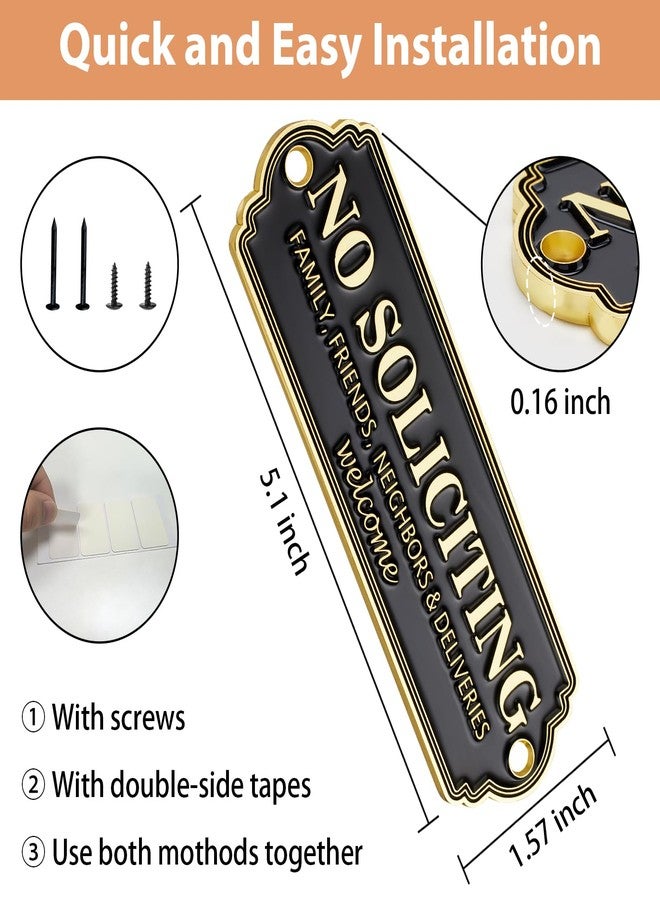 Frohllia Brass No Soliciting Sign - Elegant No Soliciting Sign for House, Handmade Wall Plaque for Home & Office, Traditional Door Decor for House, Business, Front Porch - Easy to Install (Brass No Soliciting - Image 2