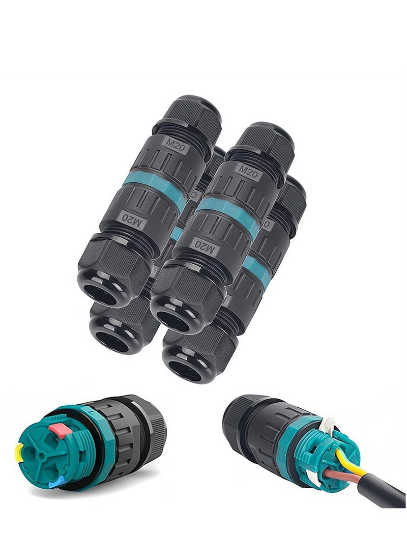 SYOSI Screw Free Outdoor Cable Connector, Waterproof Junction Box Screwless Cable Connector with Quick Installation, External Sleeve Coupler for Wire Diameter 9 - 12 mm, 3 Pole, Black, 4 Pack  - Image 1
