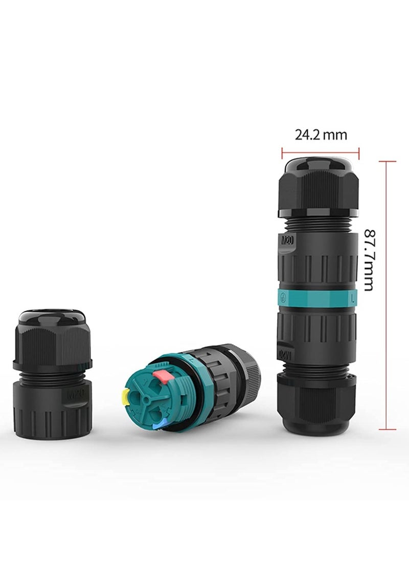 SYOSI Screw Free Outdoor Cable Connector, Waterproof Junction Box Screwless Cable Connector with Quick Installation, External Sleeve Coupler for Wire Diameter 9 - 12 mm, 3 Pole, Black, 4 Pack  - Image 4