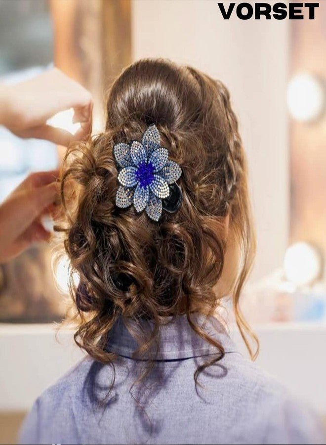 VORSET 2 Pcs Flower Rhinestones Hair Claw Clip, Crystal Fancy Hair Bun Clip, No Slip French Curved Duckbill Hair Clamp For Women Brand (Single Flower),Multi - Image 4